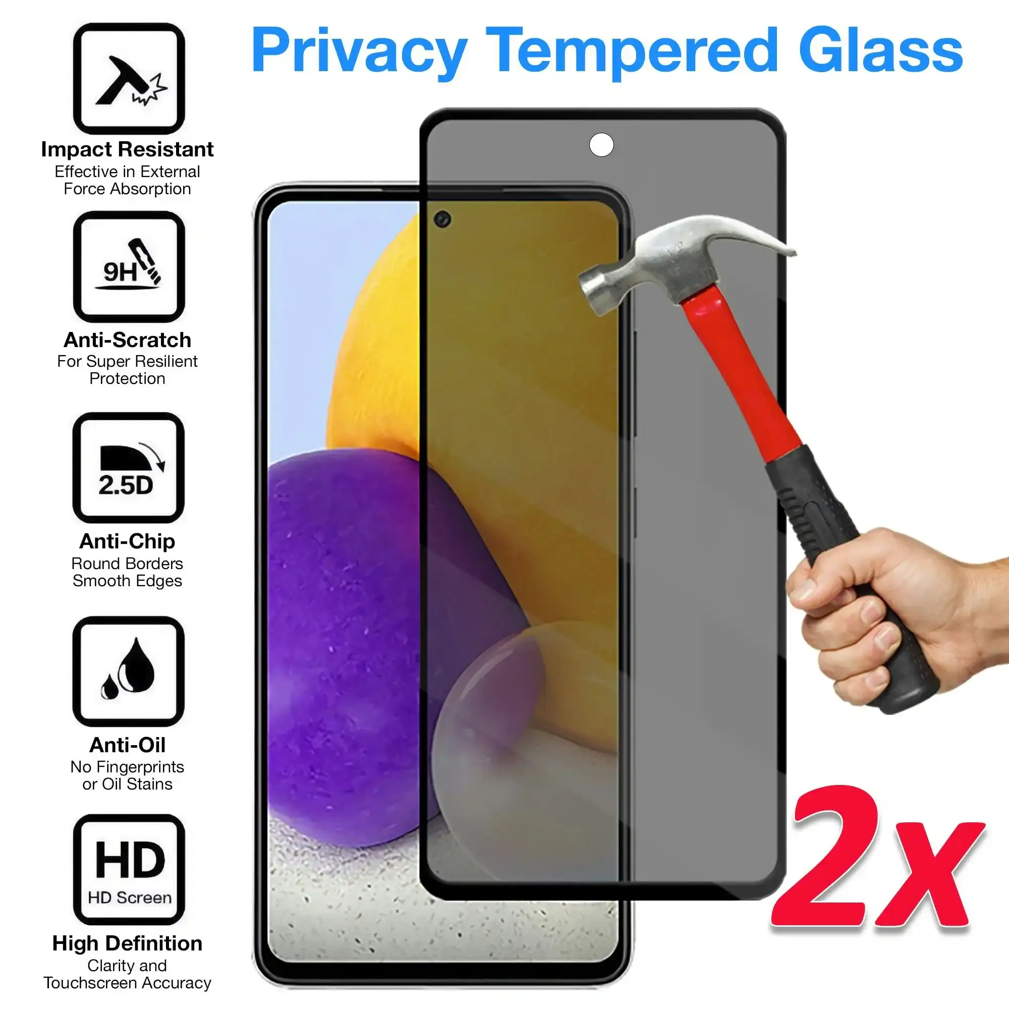 [2 Pack] MEZON Privacy Anti-Spy Full Coverage Samsung Galaxy A72 Tempered Glass Premium 9H HD Screen Protectors