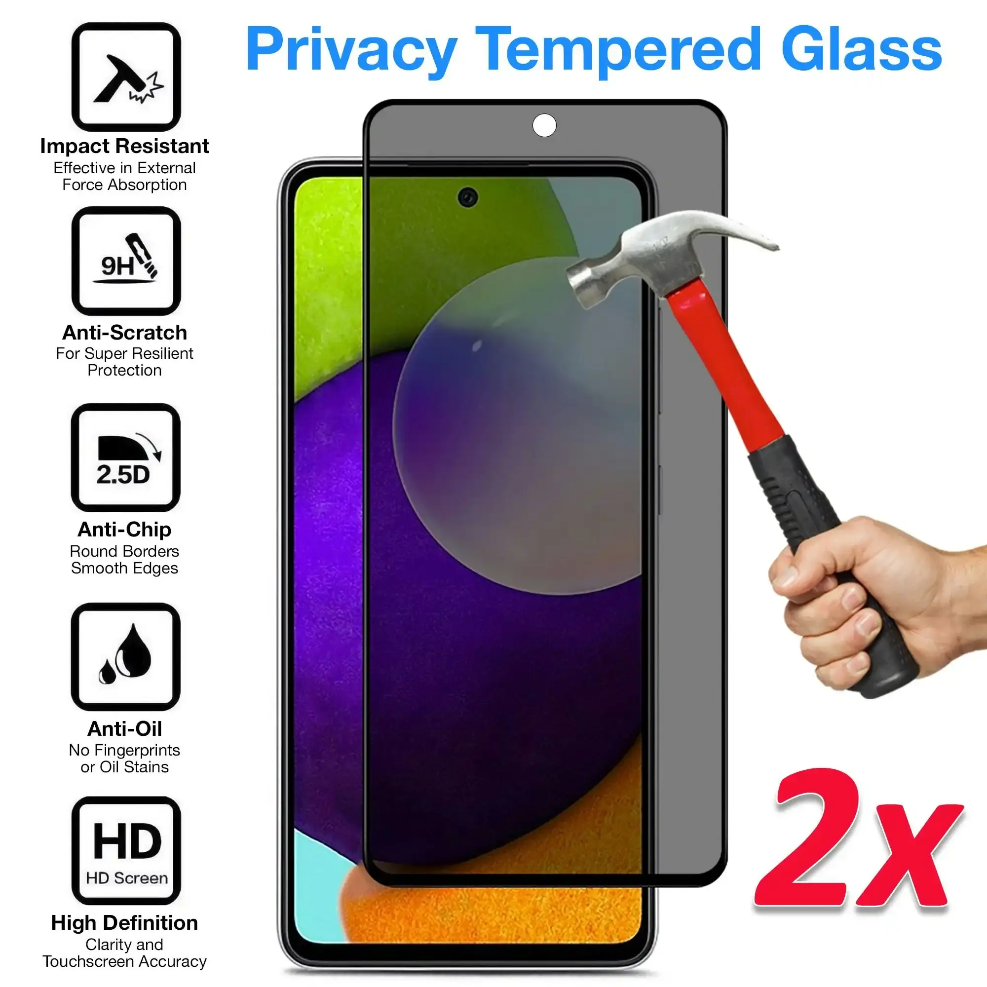 [2 Pack] MEZON Privacy Anti-Spy Full Coverage Samsung Galaxy A52 5G Tempered Glass Premium 9H HD Screen Protectors