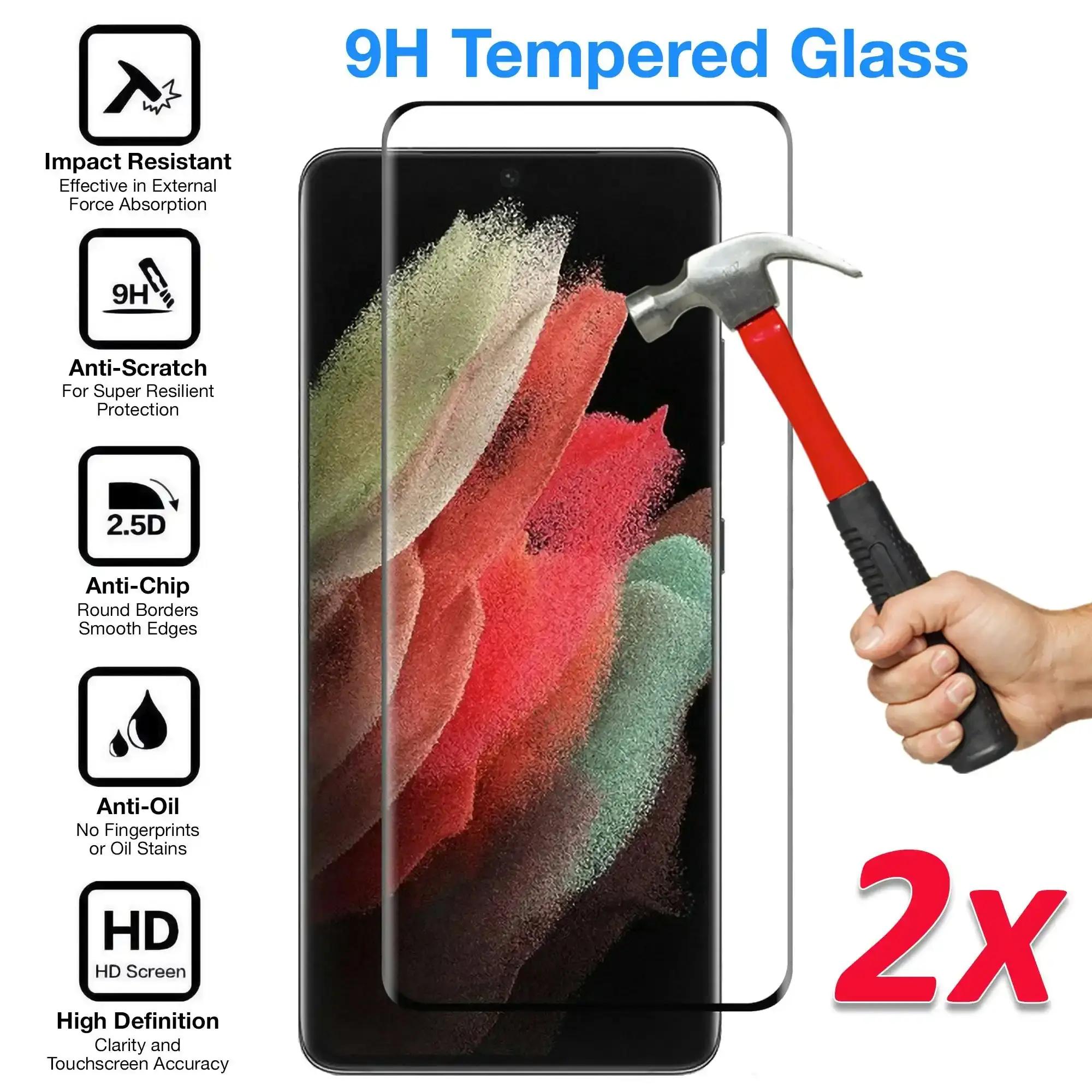 [2 Pack] MEZON Full Coverage Samsung Galaxy S21 Ultra 5G Tempered Glass Crystal Clear Premium 9H HD Screen Protector