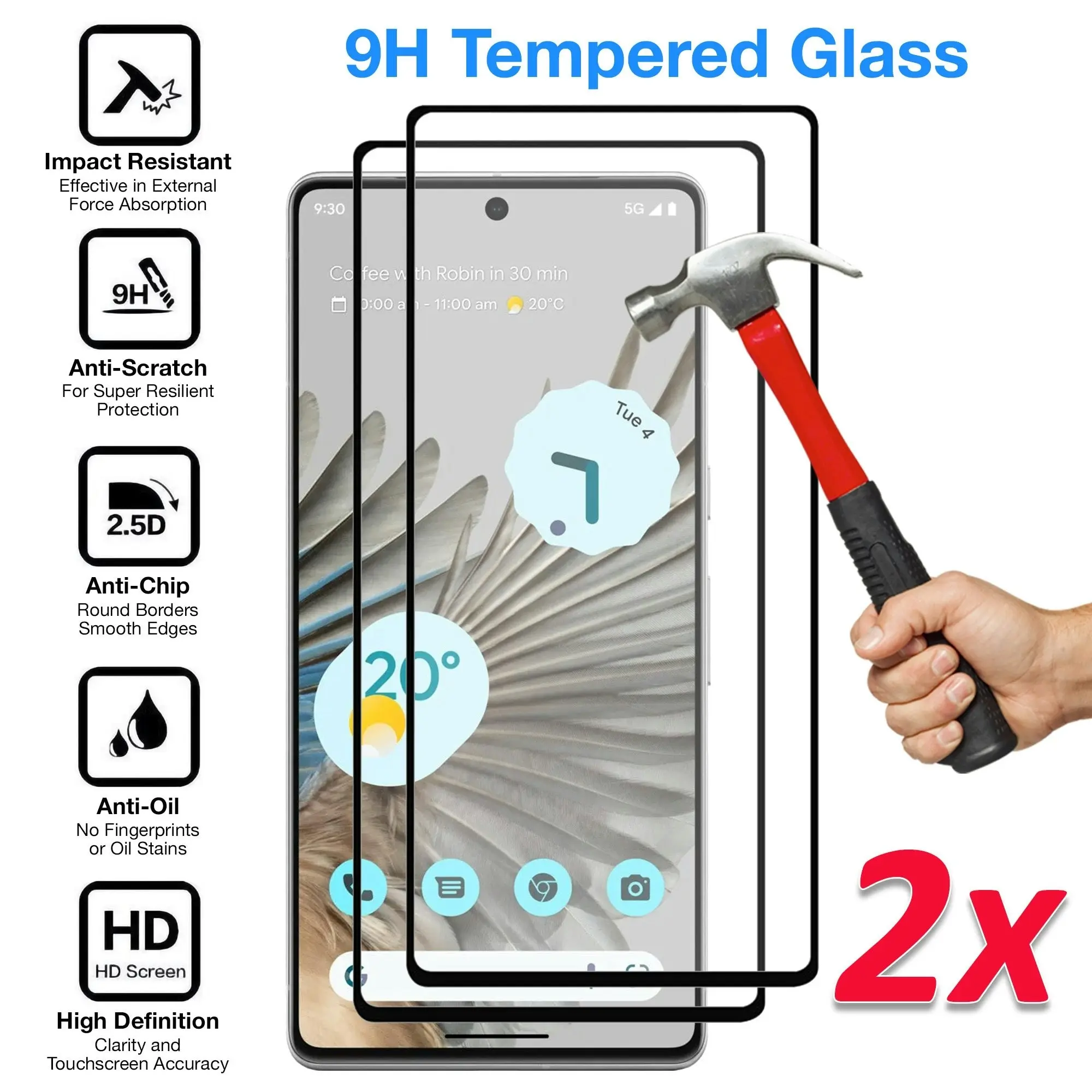 [2 Pack] MEZON Google Pixel 7 Pro (6.7") Tempered Glass Full Coverage Crystal Clear Premium 3D Edge 9H HD Screen Protector