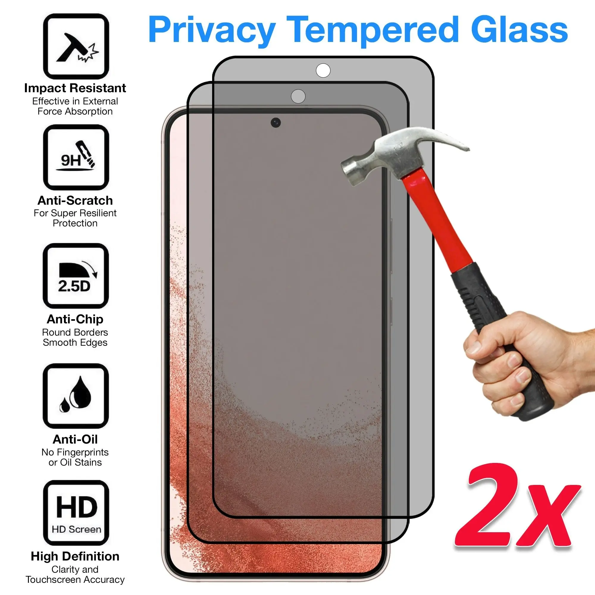 [2 Pack] MEZON Privacy Anti-Spy Full Coverage Samsung Galaxy S22+ (6.6") Tempered Glass Premium 9H HD Screen Protectors