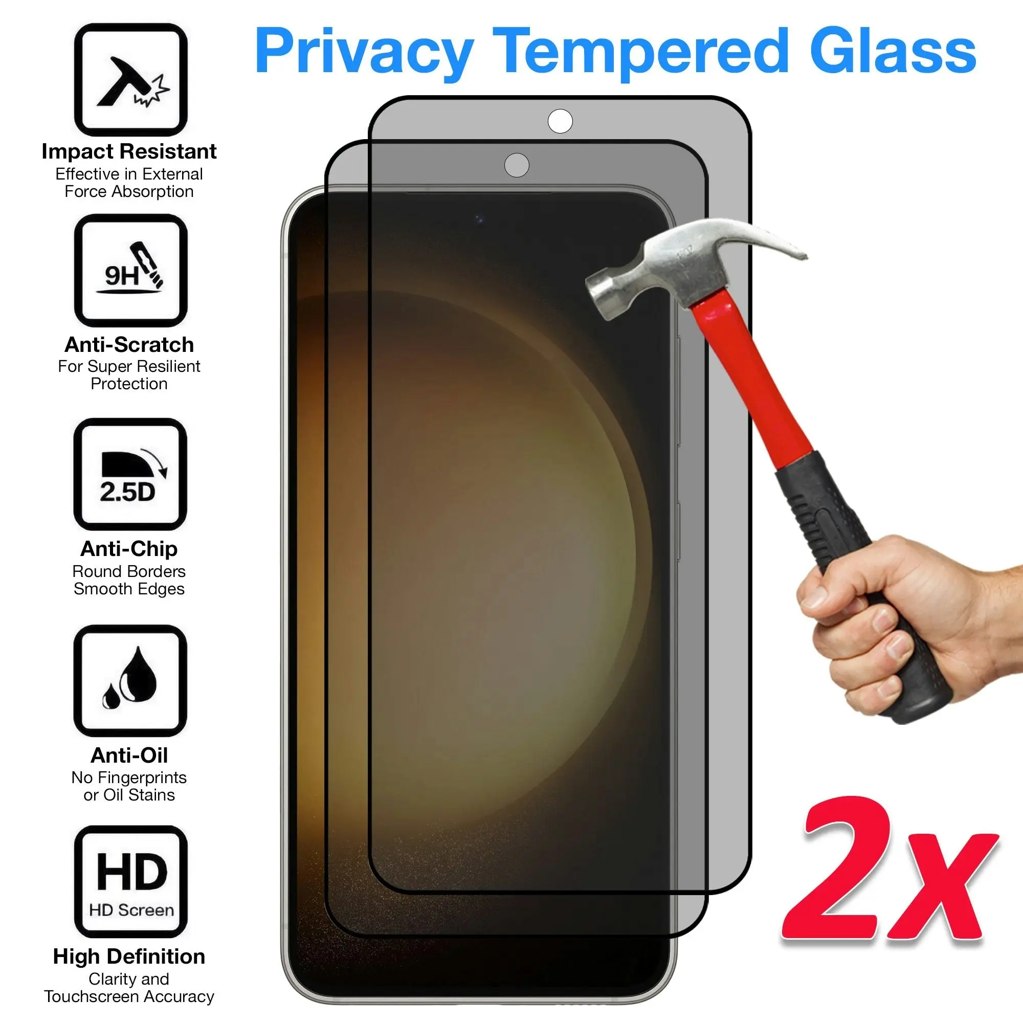 [2 Pack] MEZON Privacy Anti-Spy Full Coverage Samsung Galaxy S23 (6.1") Tempered Glass Premium 9H HD Screen Protectors