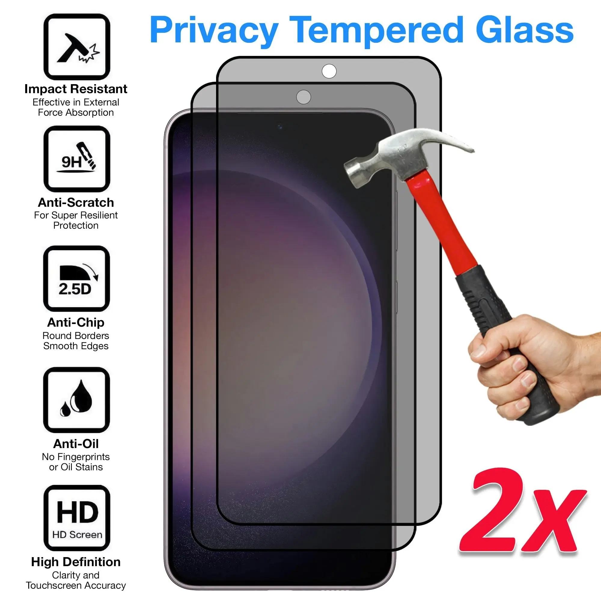 [2 Pack] MEZON Privacy Anti-Spy Full Coverage Samsung Galaxy S23+ (6.6") Tempered Glass Premium 9H HD Screen Protectors