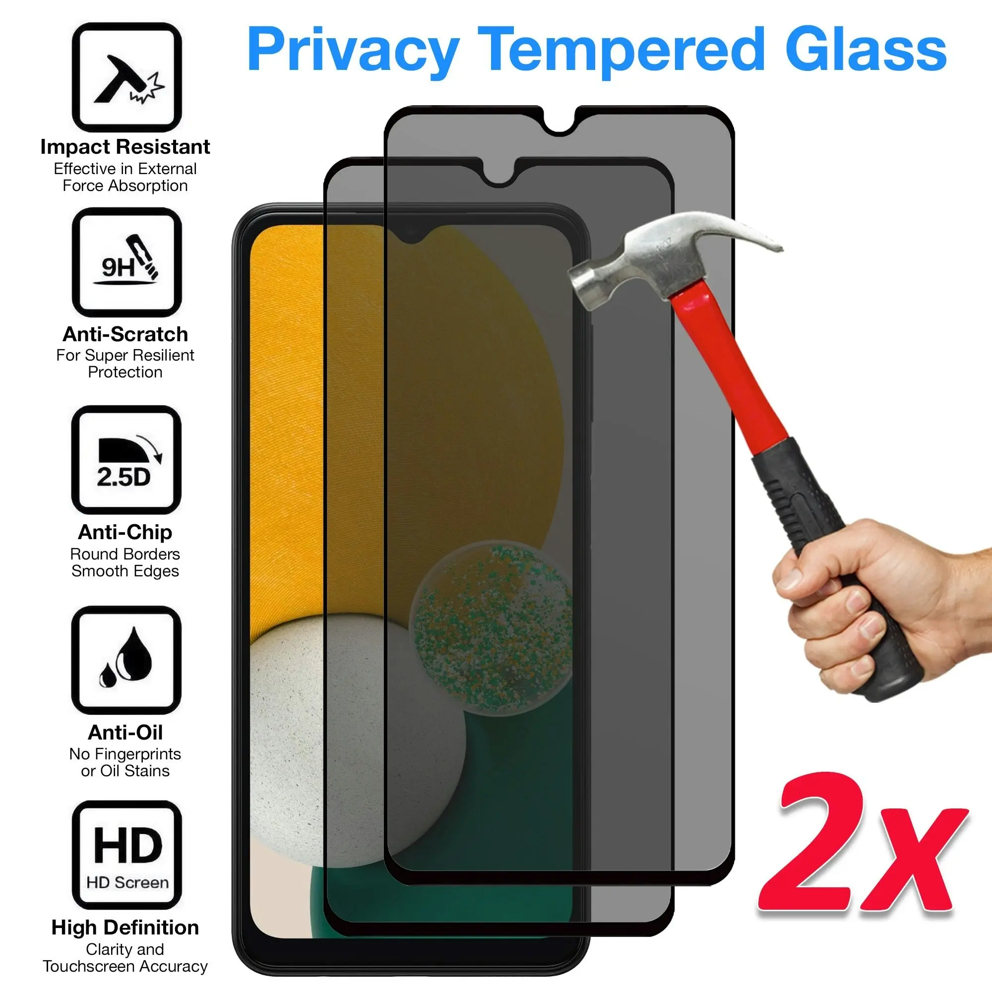 [2 Pack] MEZON Privacy Anti-Spy Full Coverage Samsung Galaxy A13 5G Tempered Glass Premium 9H HD Screen Protectors