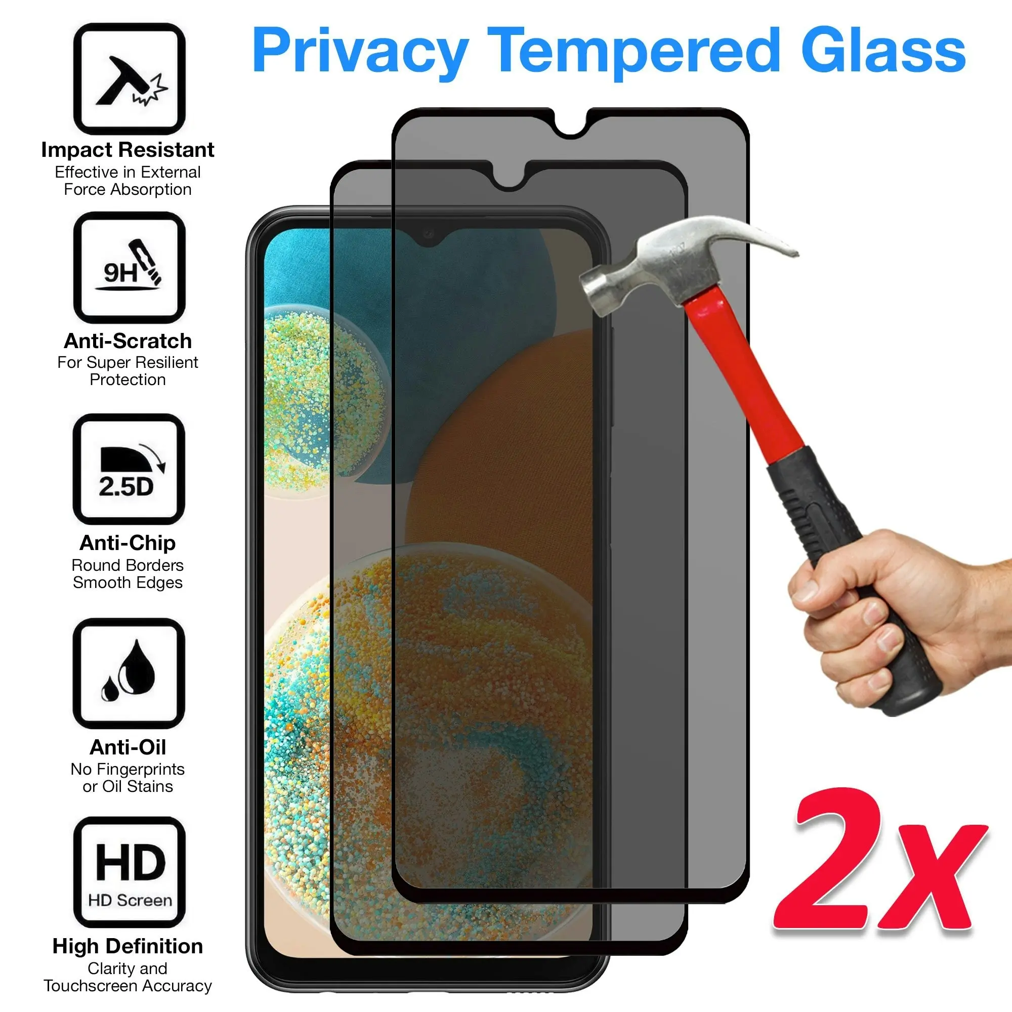 [2 Pack] MEZON Privacy Anti-Spy Full Coverage Samsung Galaxy A23 5G Tempered Glass Premium 9H HD Screen Protectors