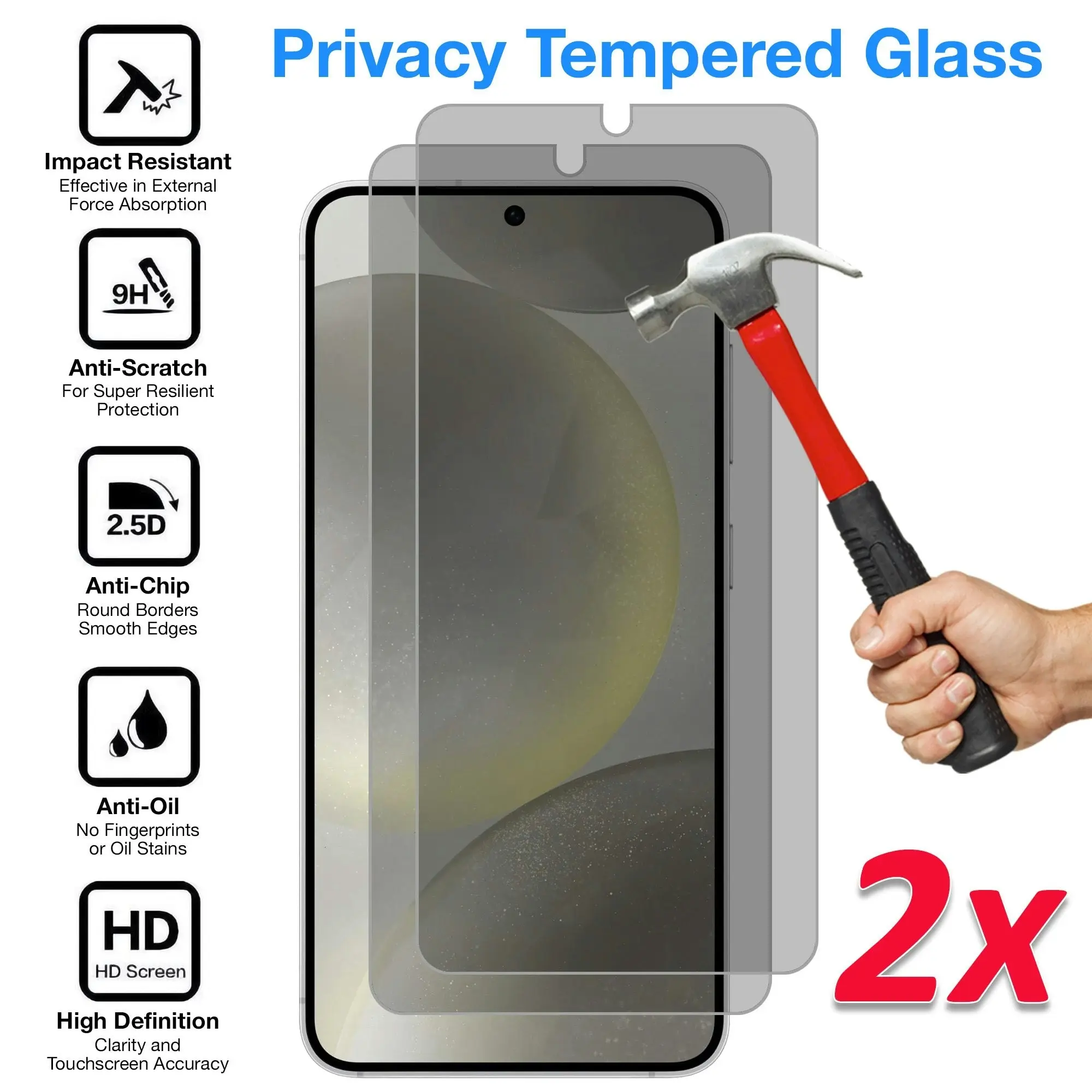 [2 Pack] MEZON Privacy Anti-Spy Full Coverage Samsung Galaxy S24 (6.2") Tempered Glass Fingerprint Unlock Premium 9H HD Screen Protectors