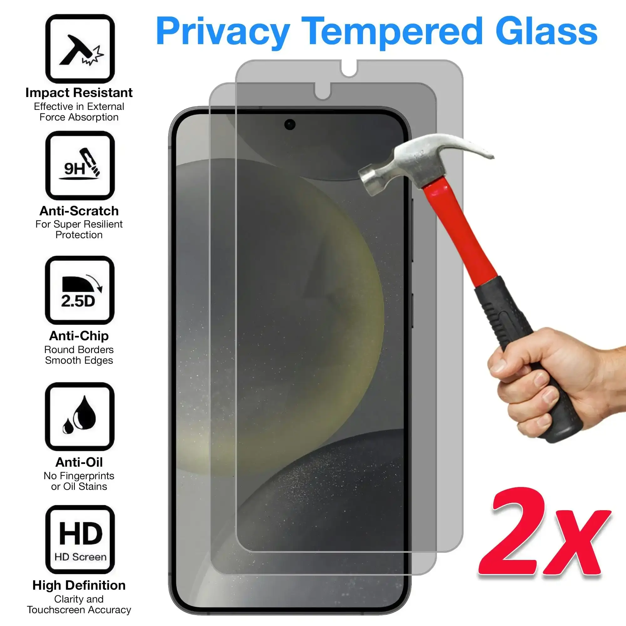 [2 Pack] MEZON Privacy Anti-Spy Full Coverage Samsung Galaxy S24+ (6.7") Tempered Glass Fingerprint Unlock Premium 9H HD Screen Protectors