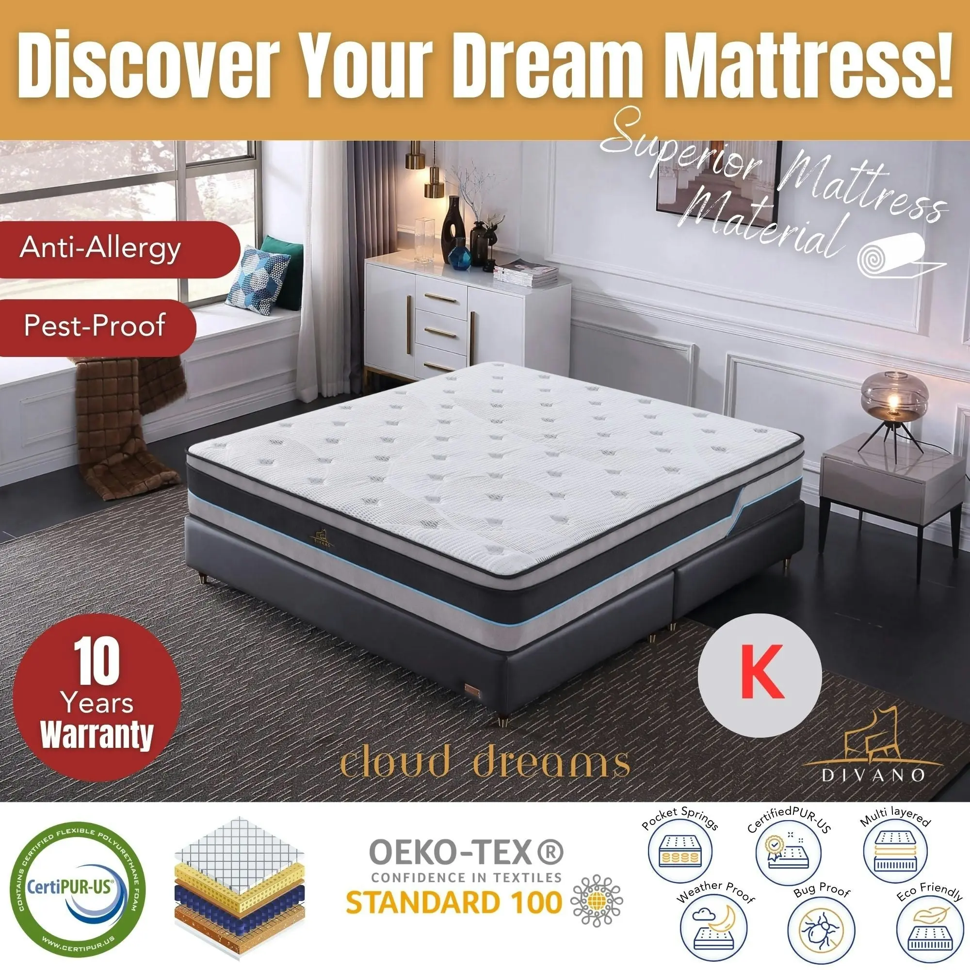 Cloud Dreams Pocket Spring Luxury Plush Top Mattress