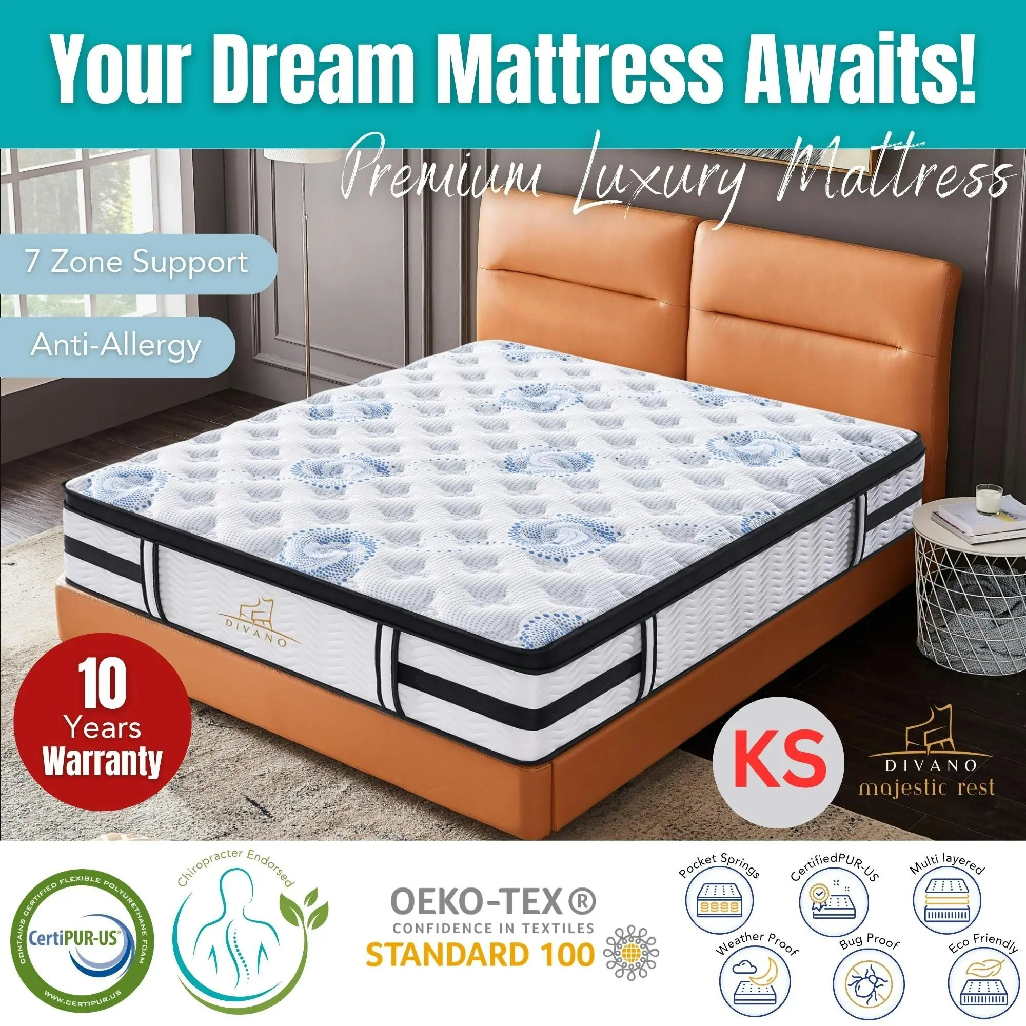 Majestic Rest 7 Zones Luxury Premium Firm Mattress