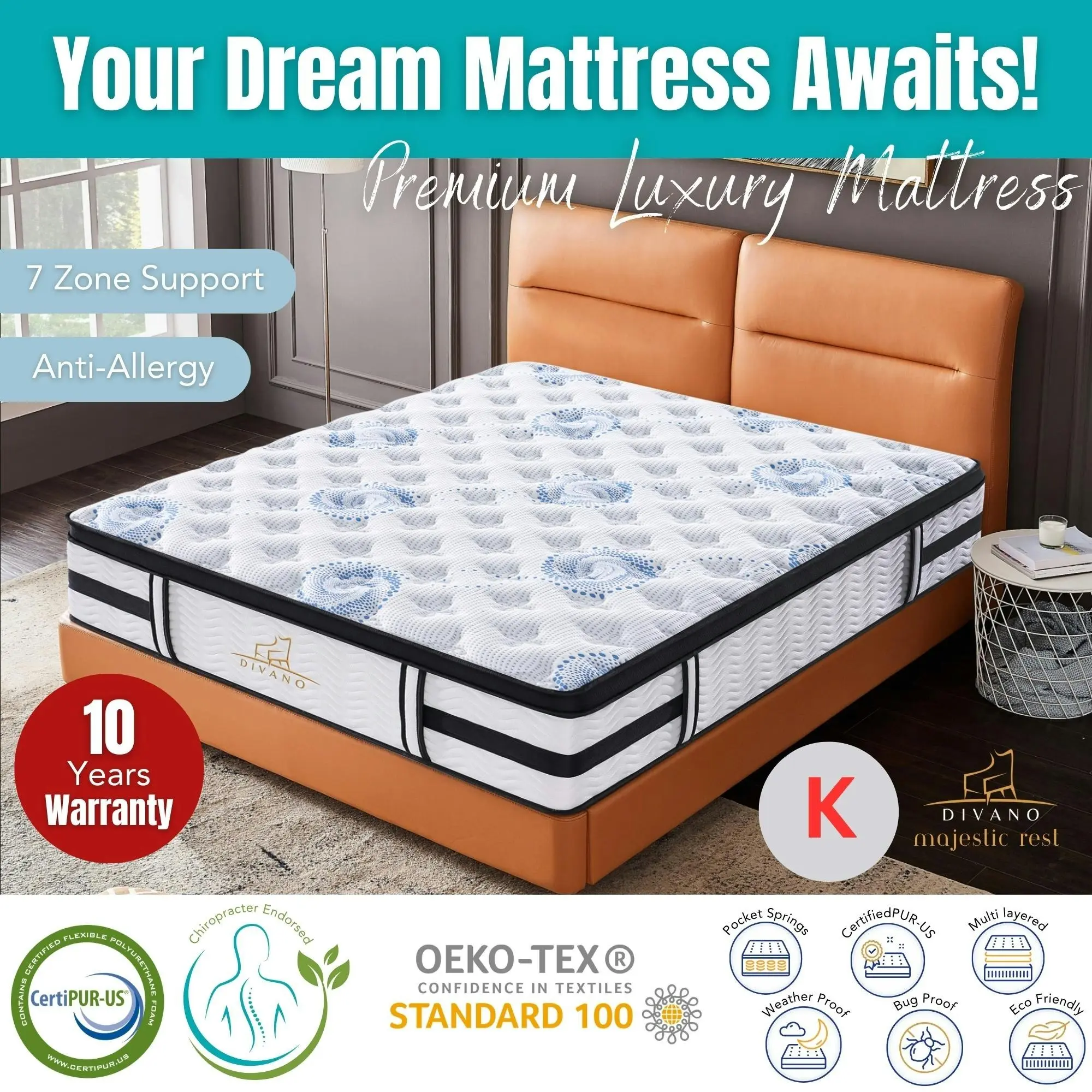 Majestic Rest 7 Zones Luxury Premium Firm Mattress