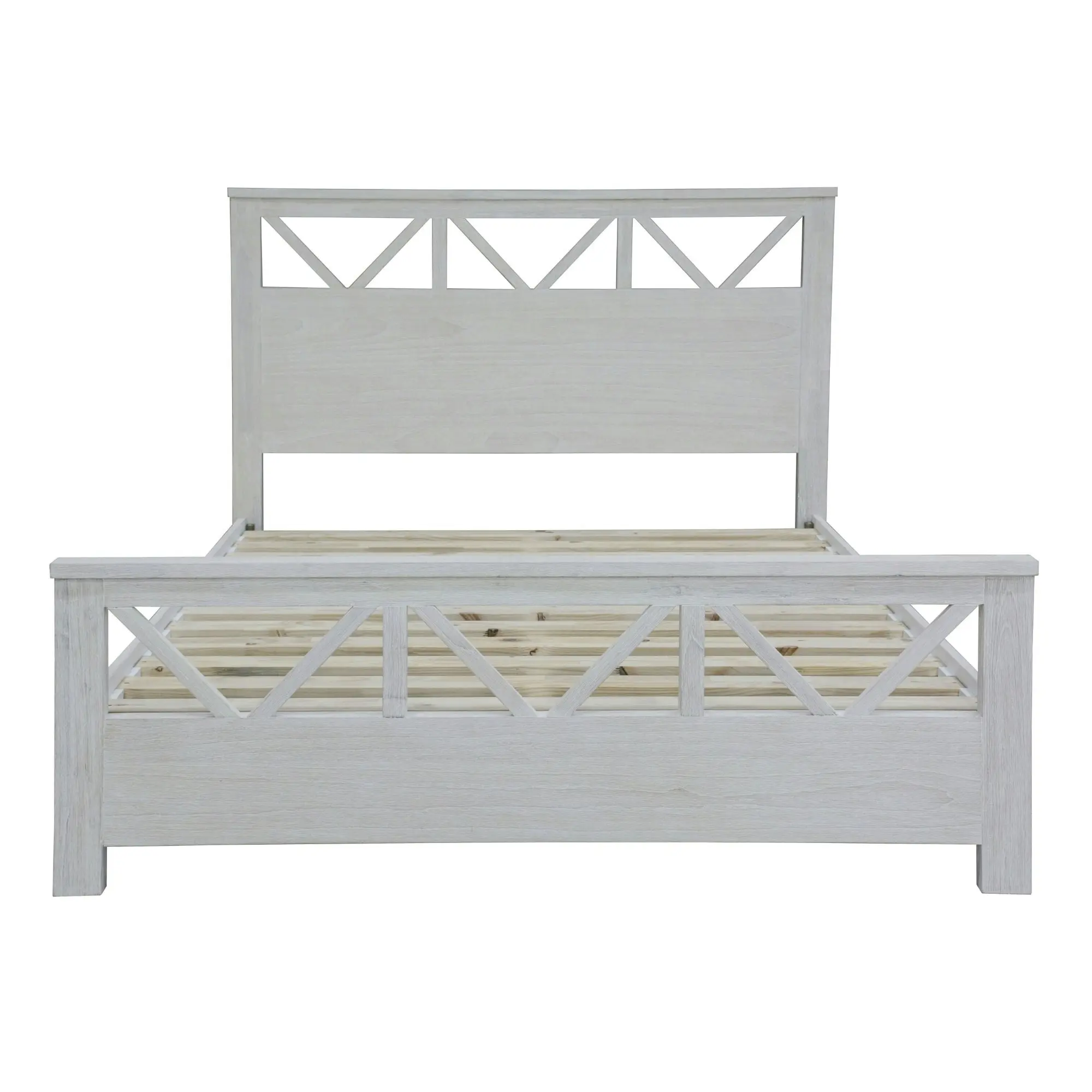 Myer 4pc Bed Frame Suite Bedside Tallboy Package White Wash