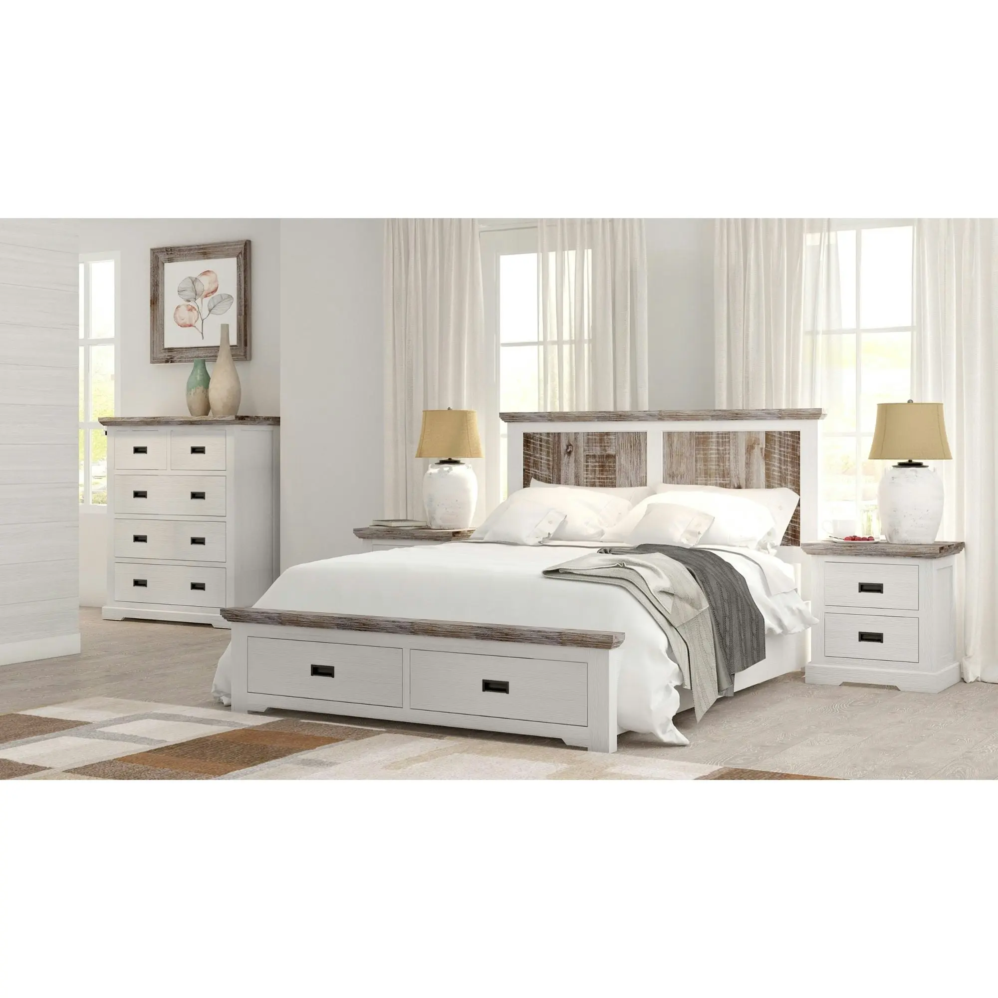 Fiona 4pc Bed Suite Bedside Tallboy