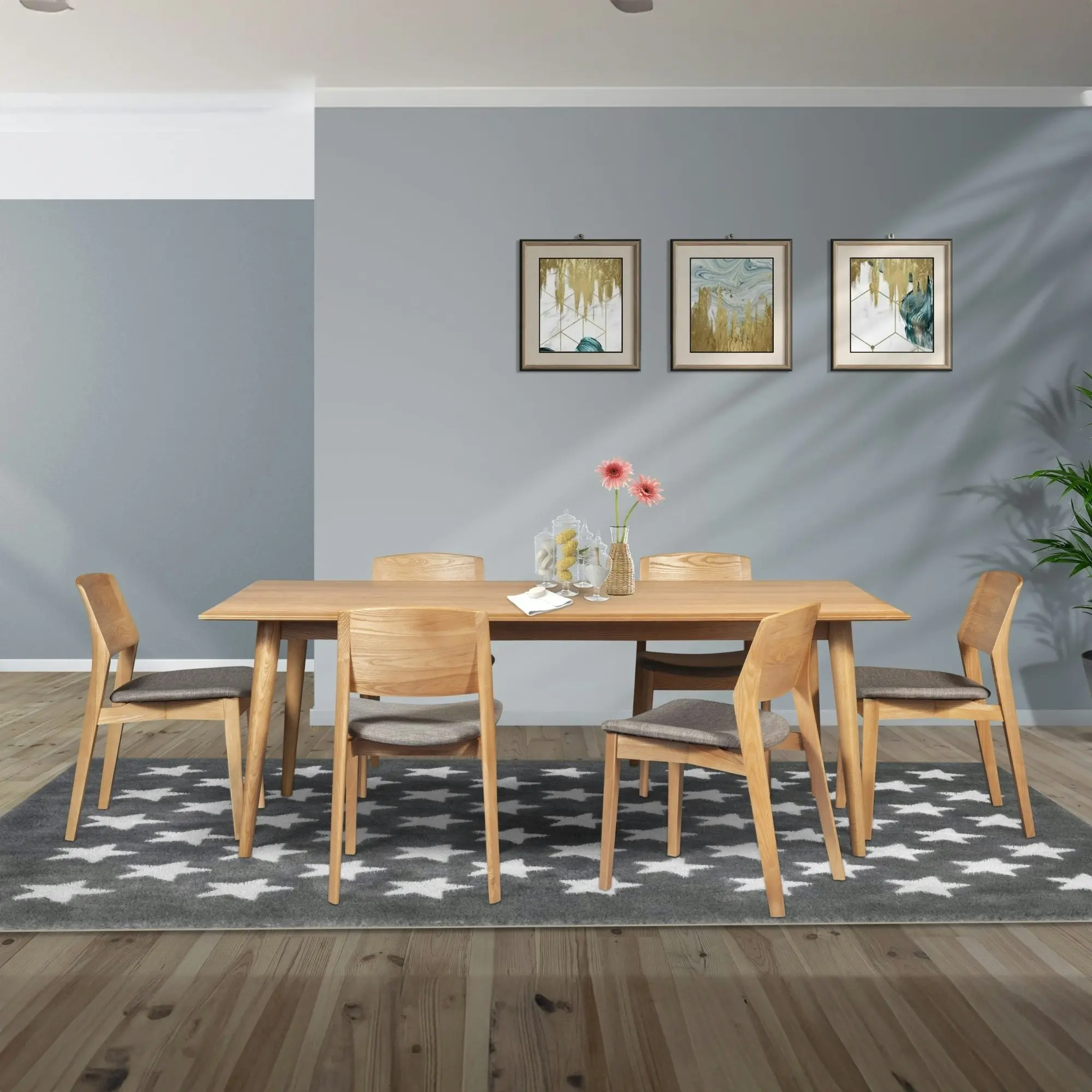 Emilio 9pc 210cm Dining Table Chair Set Oak