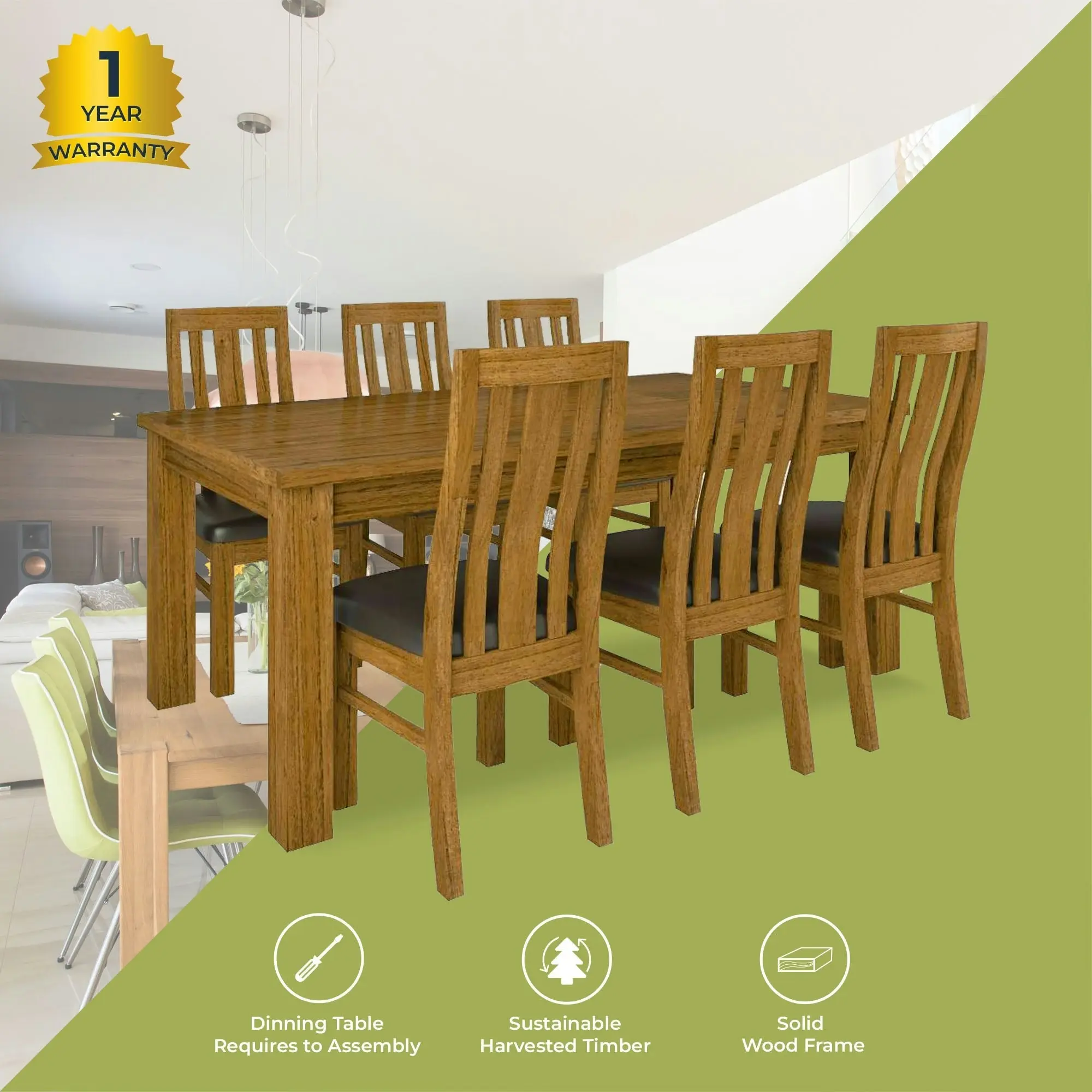 Birdsville 7pc 190cm Dining Table Chair Set