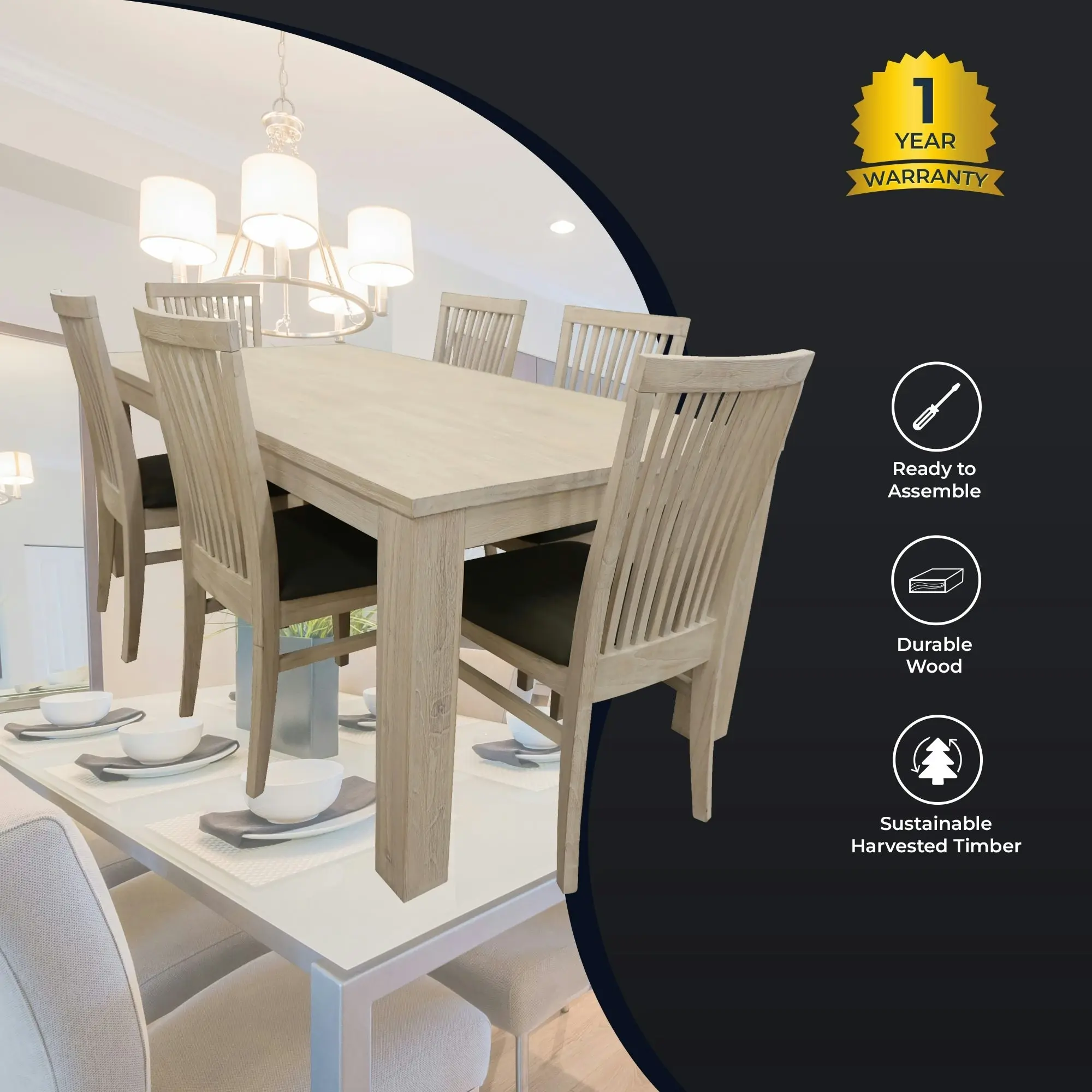 Foxglove 7pc 190cm Dining Table Chair Set