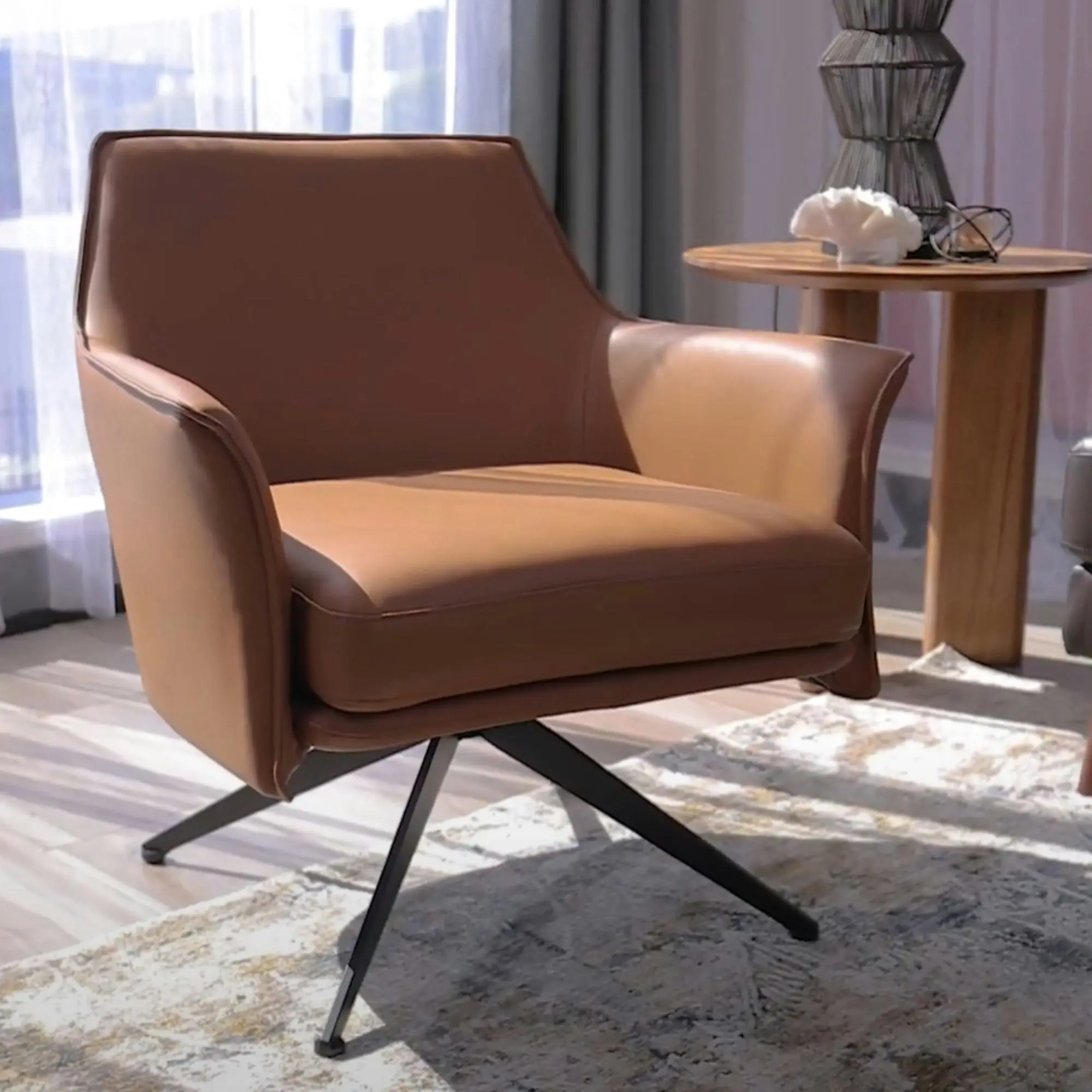 Freya Leather Swivel Occasional Chair