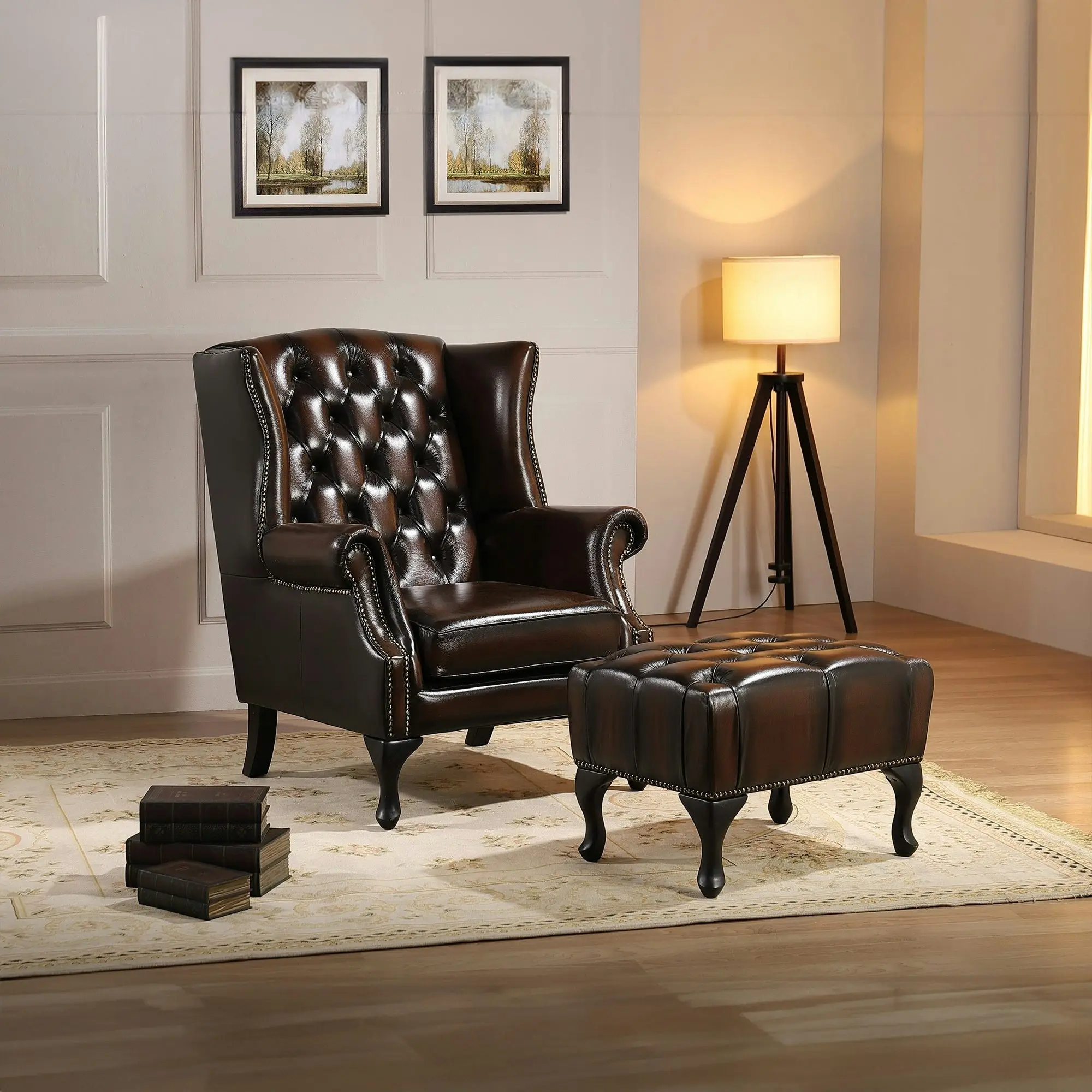 Max Chesterfield Leather Ottoman