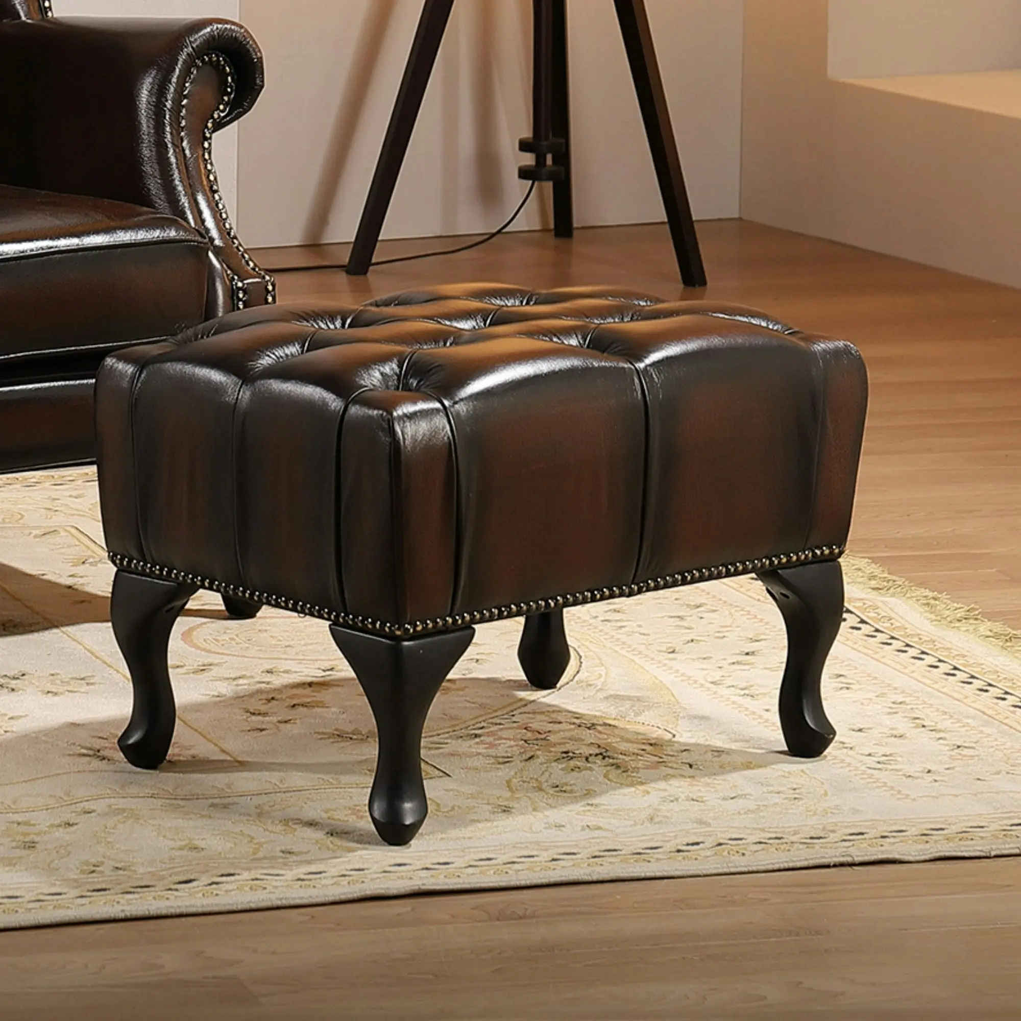 Max Chesterfield Leather Ottoman