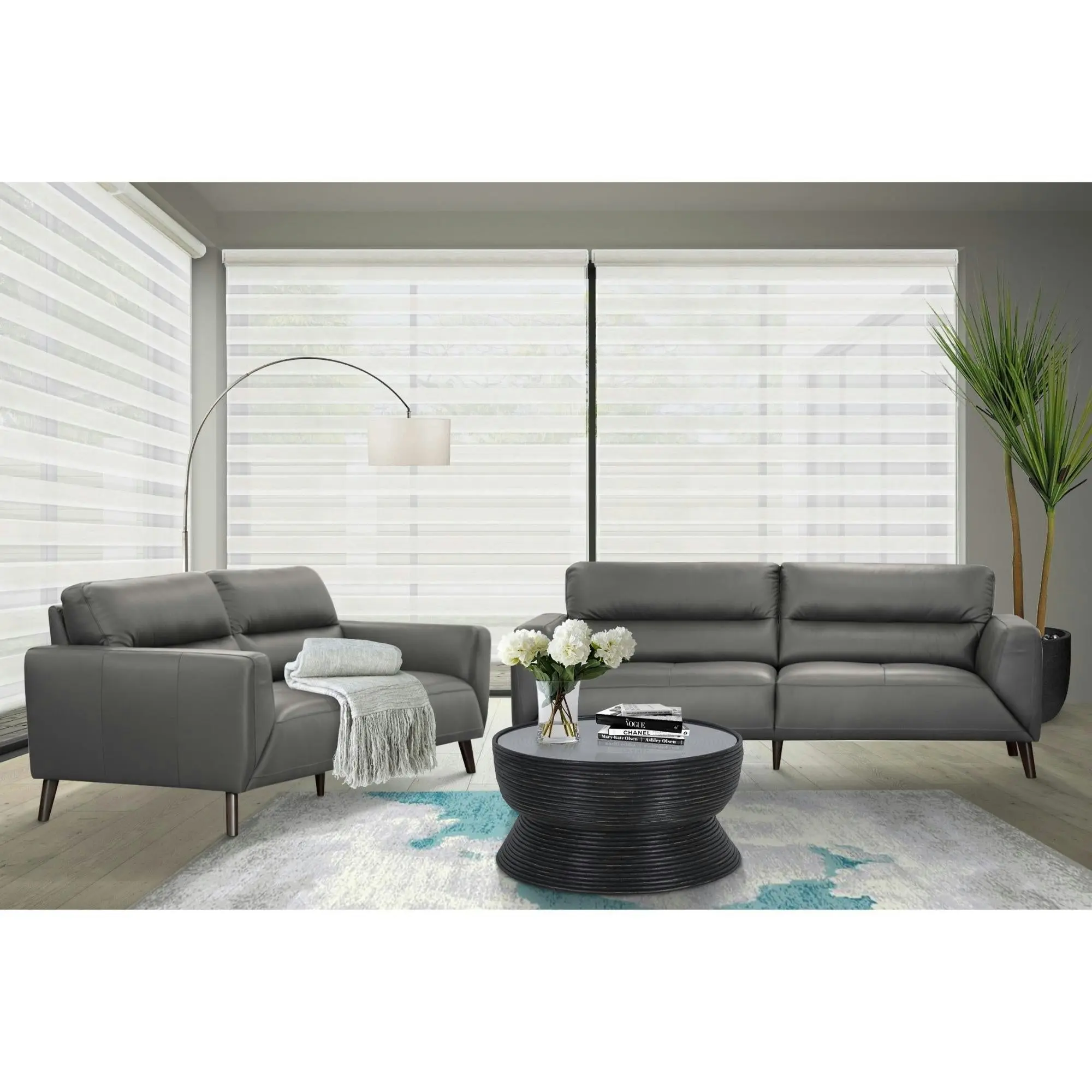 Downy  2+3 Seater Leather Sofa Set Gunmetal