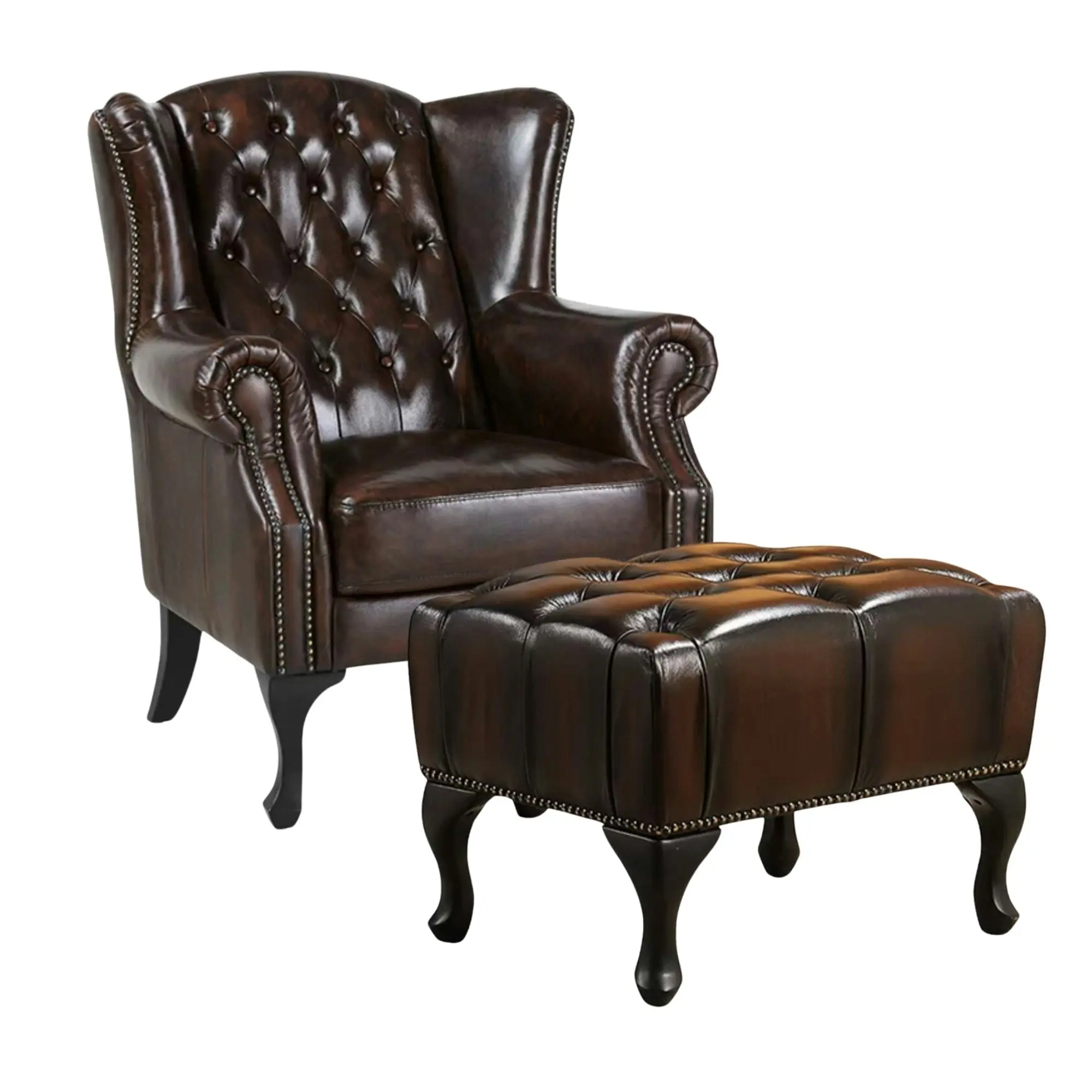 Max Chesterfield Leather Armchair Ottoman