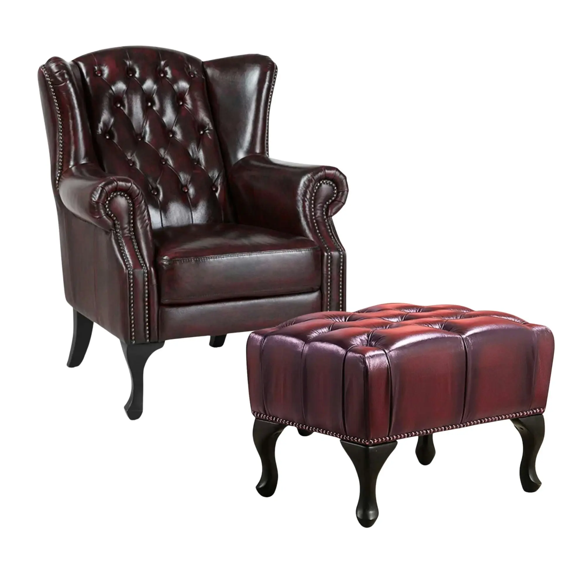 Max Chesterfield Leather Armchair Ottoman