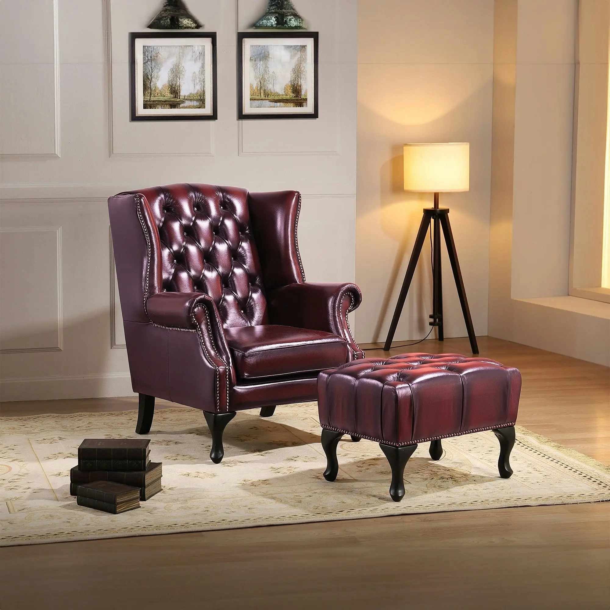 Max Chesterfield Leather Armchair Ottoman