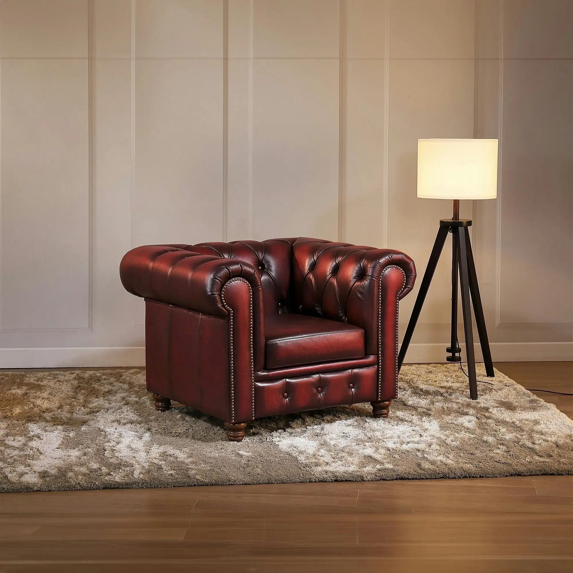 Max Chesterfield Leather Armchair Ottoman