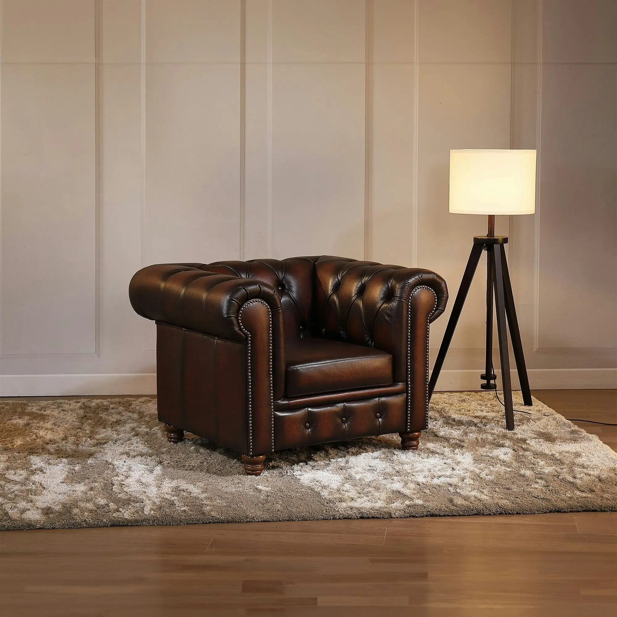 Max Chesterfield Leather Armchair Ottoman