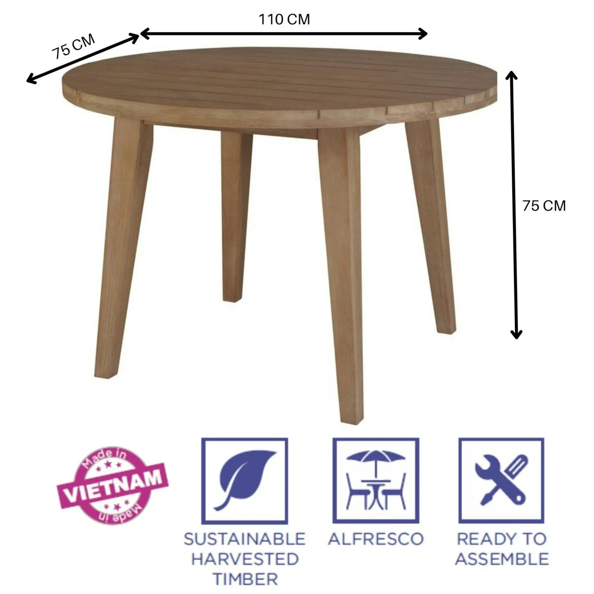 Stud 110cm Outdoor Round Dining Table