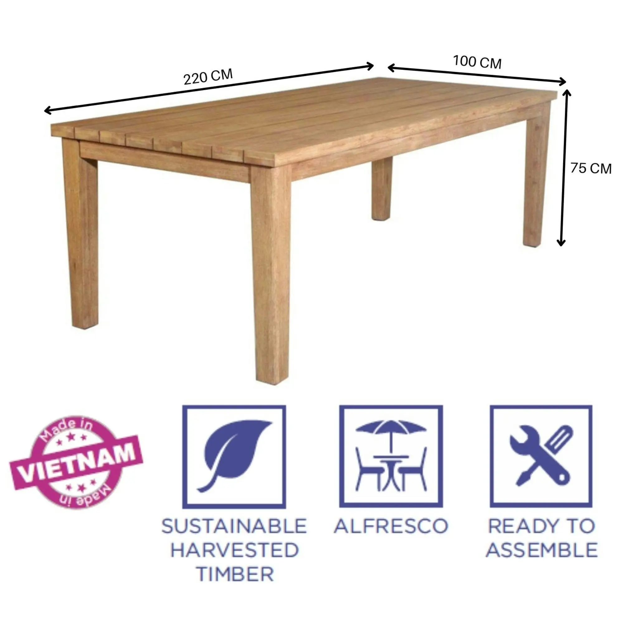 Stud 220cm Outdoor Dining Table