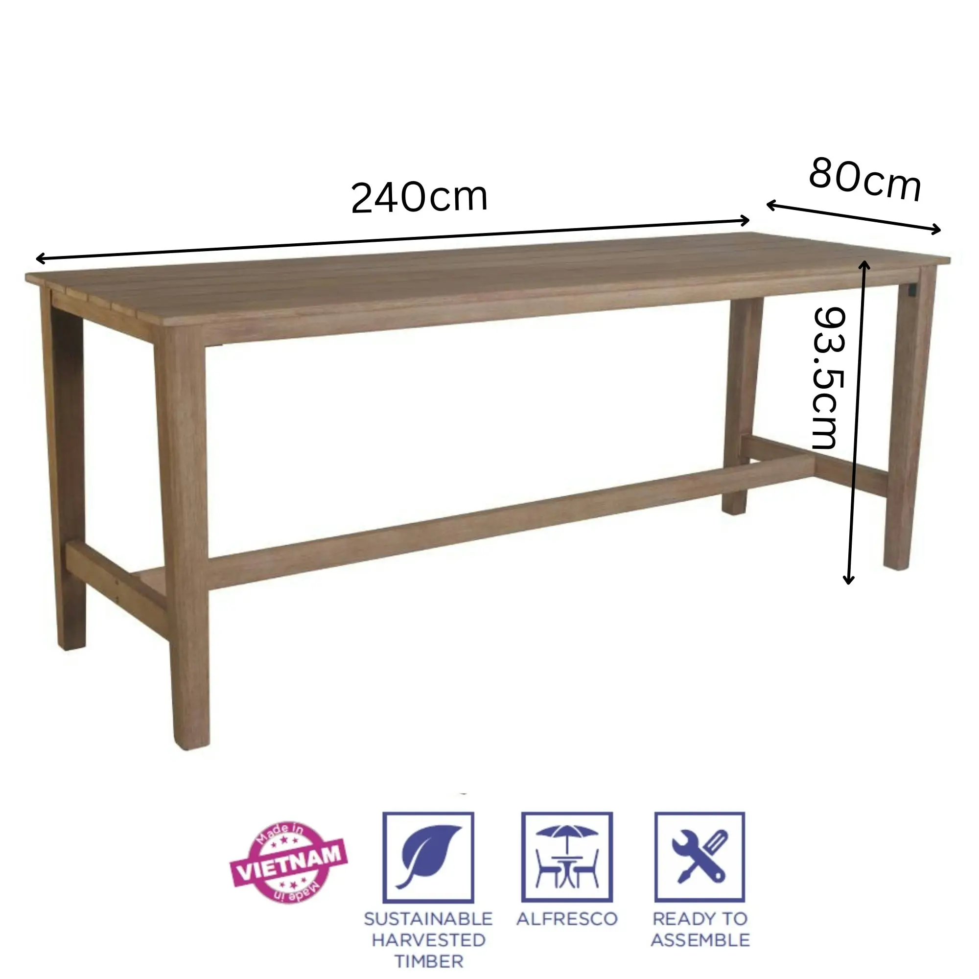 Stud 240cm Outdoor High Bar Dining Table