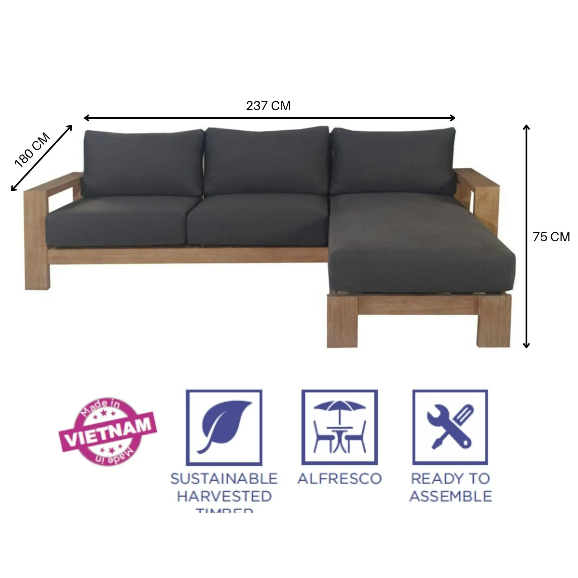 Stud 3 Seater Outdoor Sofa with Reversible Chaise