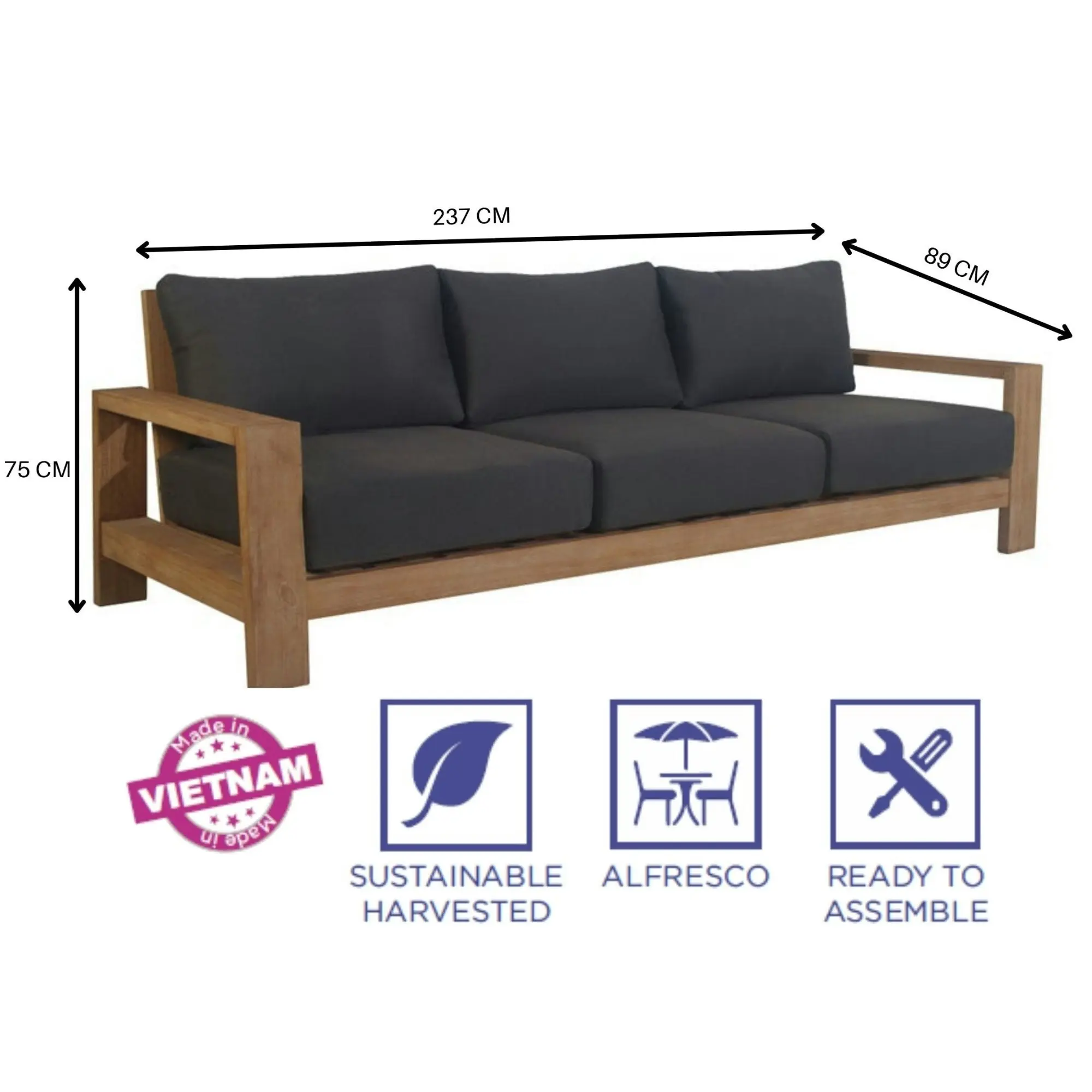 Stud 3 Seater Outdoor Sofa Lounge