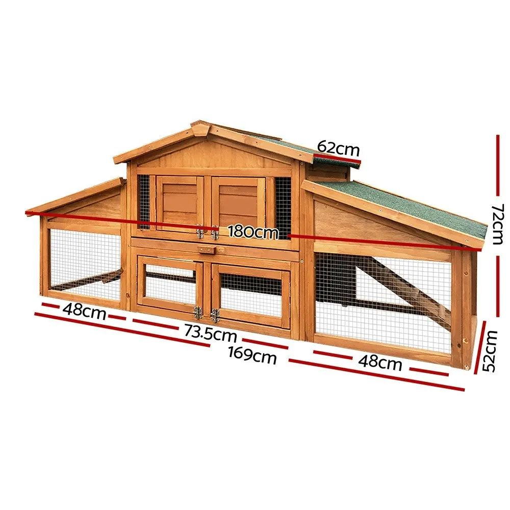 i.Pet Wooden Rabbit Hutch Chicken Coop 169cm x 52cm x 72cm