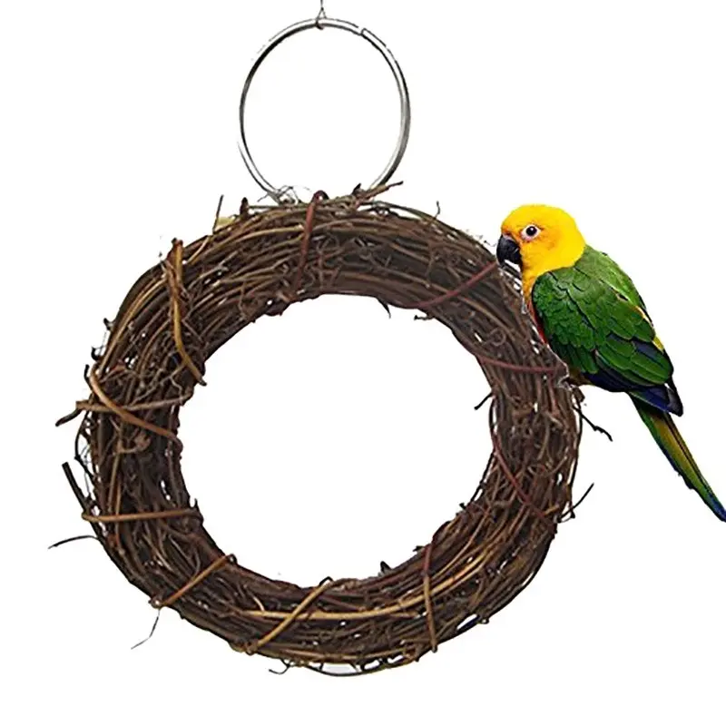 Natural Woven Wood Hanging Bird Swing Toy 10-15cm