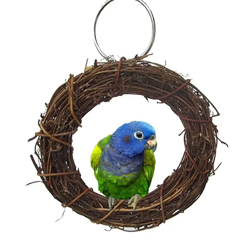 Natural Woven Wood Hanging Bird Swing Toy 10-15cm