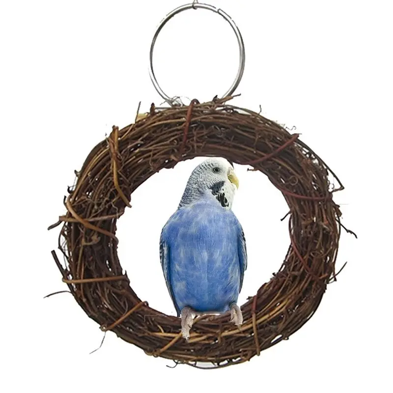 Natural Woven Wood Hanging Bird Swing Toy 10-15cm