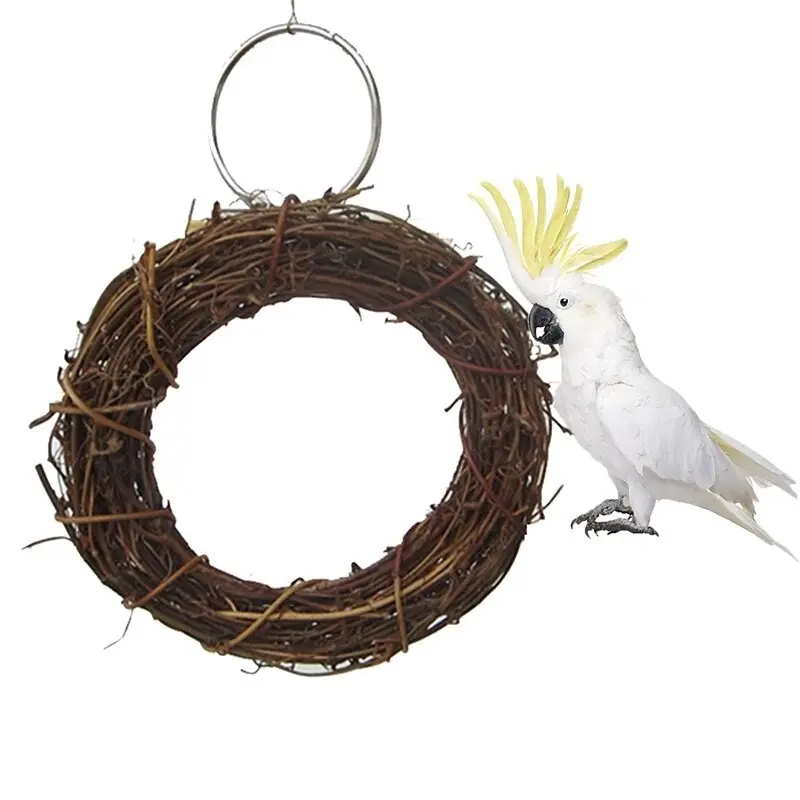 Natural Woven Wood Hanging Bird Swing Toy 10-15cm