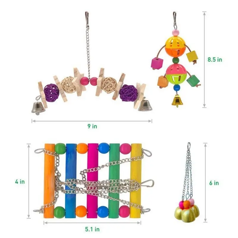 Value buy 6pc combo bird toys, swing, ring, bell + chew toys