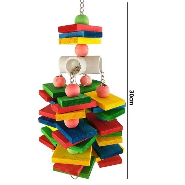 30cm Wooden block chew toy for birds. Non-toxic, interactive