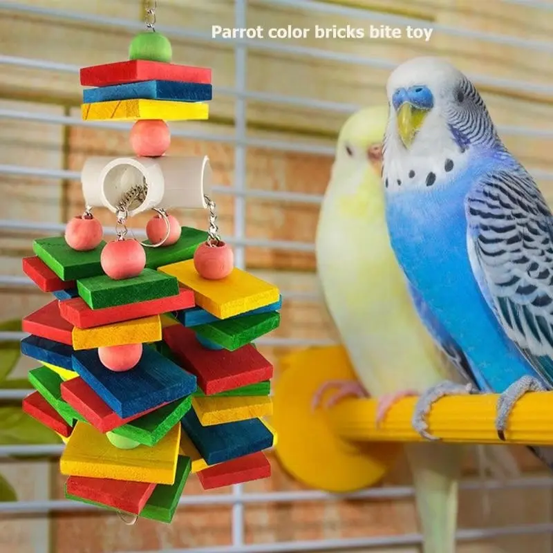 30cm Wooden block chew toy for birds. Non-toxic, interactive