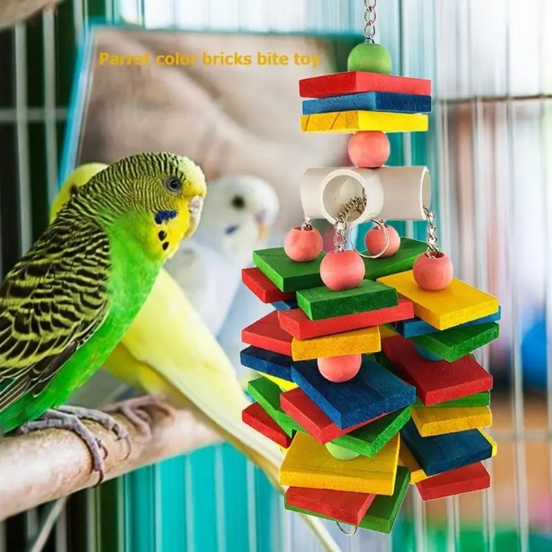 30cm Wooden block chew toy for birds. Non-toxic, interactive