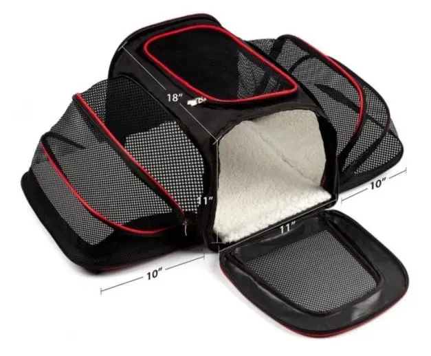 Expandable 3 Way Portable Pet Carrier Travel Bag & Wool Mat Set