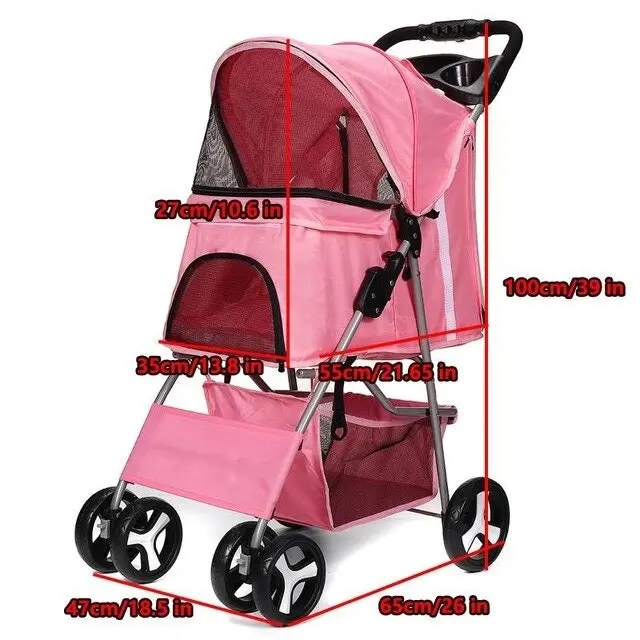 Foldable Pet Dog Carrier Stroller with Rain Proof Cover, 3 colors