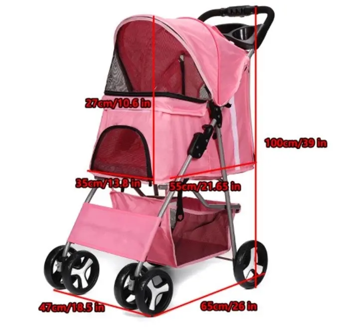 Foldable Pet Dog Carrier Stroller with Rain Proof Cover, 3 colors