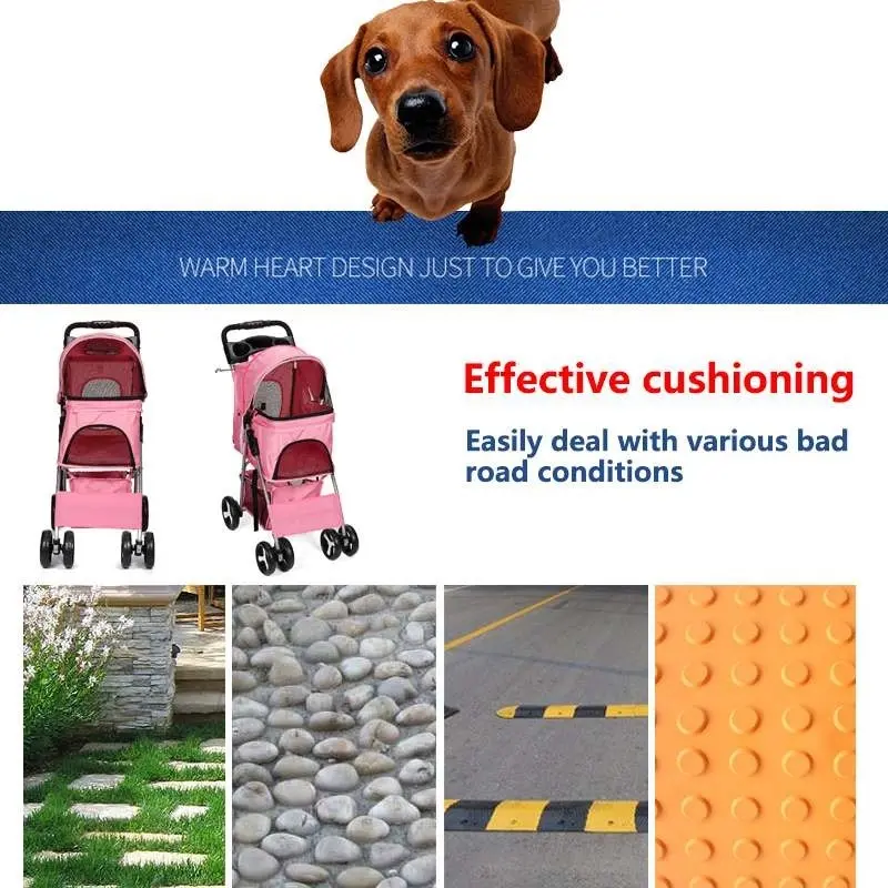 Foldable Pet Dog Carrier Stroller with Rain Proof Cover, 3 colors