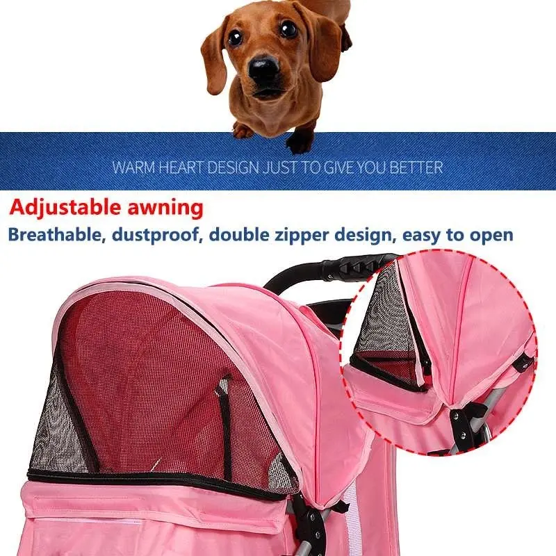 Foldable Pet Dog Carrier Stroller with Rain Proof Cover, 3 colors