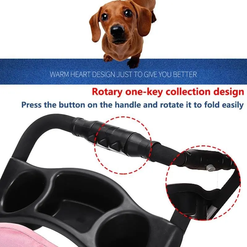 Foldable Pet Dog Carrier Stroller with Rain Proof Cover, 3 colors