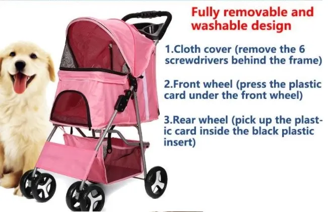 Foldable Pet Dog Carrier Stroller with Rain Proof Cover, 3 colors