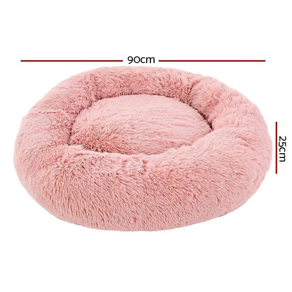 Plush Calming Dog Cat Round Pet Bed, S-XL, 6 colours